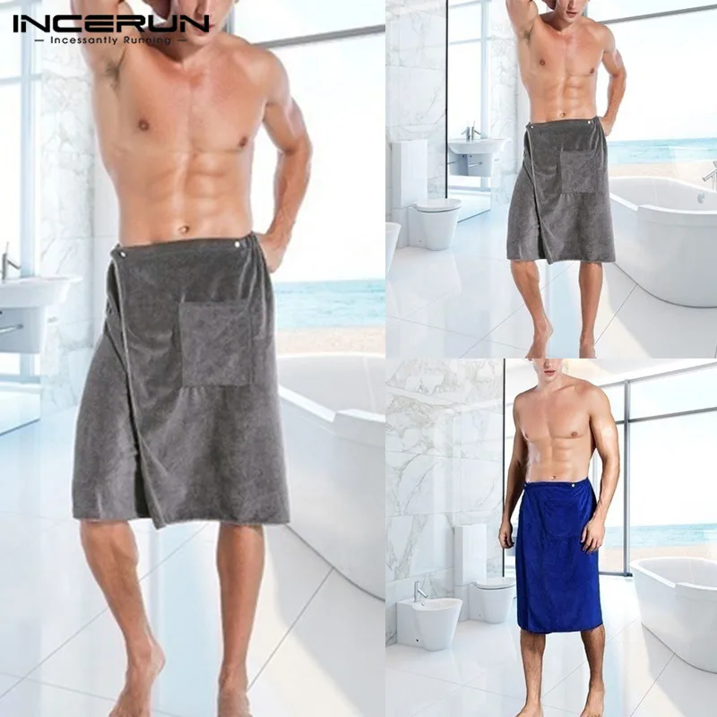 INCERUN мужской банный халат мягкие однотонные удобные карманы Домашняя одежда Для мужчин завеса для ванной халаты Удобная Пижама Полотенца