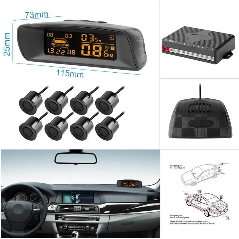 LCD coche LCD Monitor de aparcamiento Kit de Sensor de aparcamiento de automóviles asistencia Parktronic Detector trasero Sistema de Radar de copia de seguridad inversa