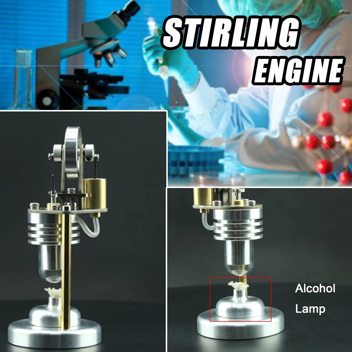 

Mini Vertical Hot Air Stirling Engine Model Alcohol Lamp Engine Model Physics Experiment School Educational Equipment Supply