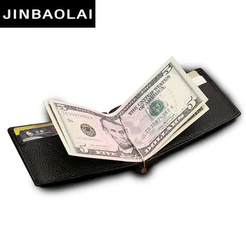 

High Quality Fashion Men Solid Thin Magnet Hasp Bifold Money Clip Leather Wallet ID Credit Men Purse Brand New Money Case Male