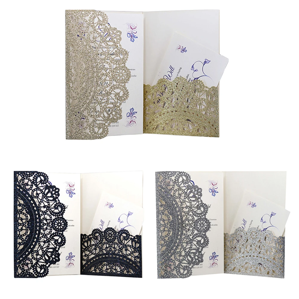  Pearl Paper 3 Colors 2019 New 10pcs Laser Cut Wedding Invitations Cards Set Greeting Business Invit - 32996290230