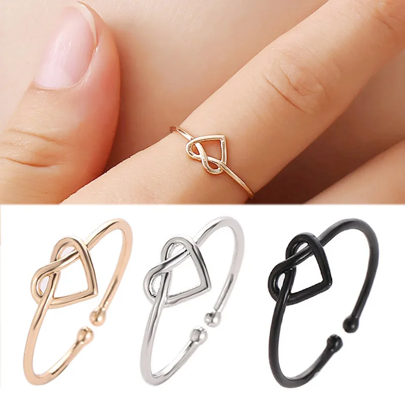 

Seaside Wedding Couples Bride Hollow Out Heart Valentines Gift Silver Cross 1PC Golden Adjustable Black Open Ring Knot Graceful