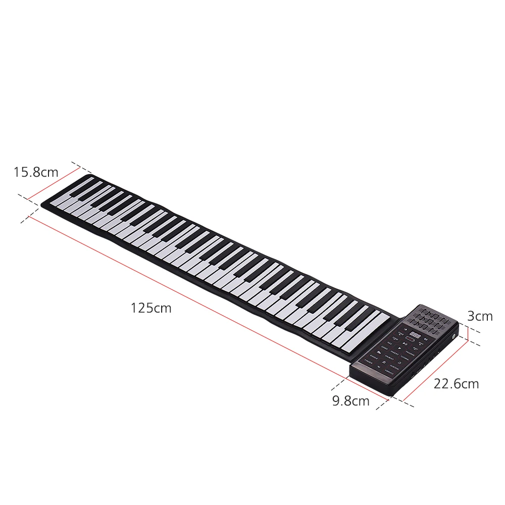 Перезаряжаемая литиевая батарея реверберации BT функция цифровая клавиатура пианино Электрический гибкий силиконовый рулонное пианино