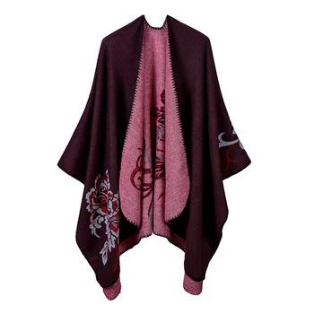 

Vintage Women Shawl Poncho Loose Faux Cashmere Color Block Floral Patterns Oversized Warm Long Knitted Cape Casual Retro Kimono
