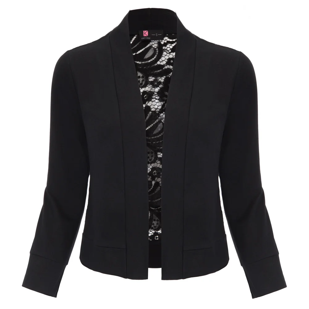 

cardigan vintage coats Women 3/4 Sleeve stand collar solid elegant Open Front Lace Back Cropped Length jacket Coat Bolero Shrug