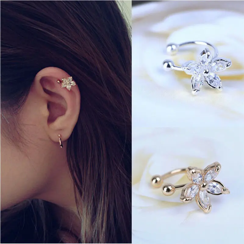 

Earrings Earless Feminine Jewelry Party Wedding Cartilage Lady Earring Fake Earring Crystal Flower Ear Cuff Wrap Clip On