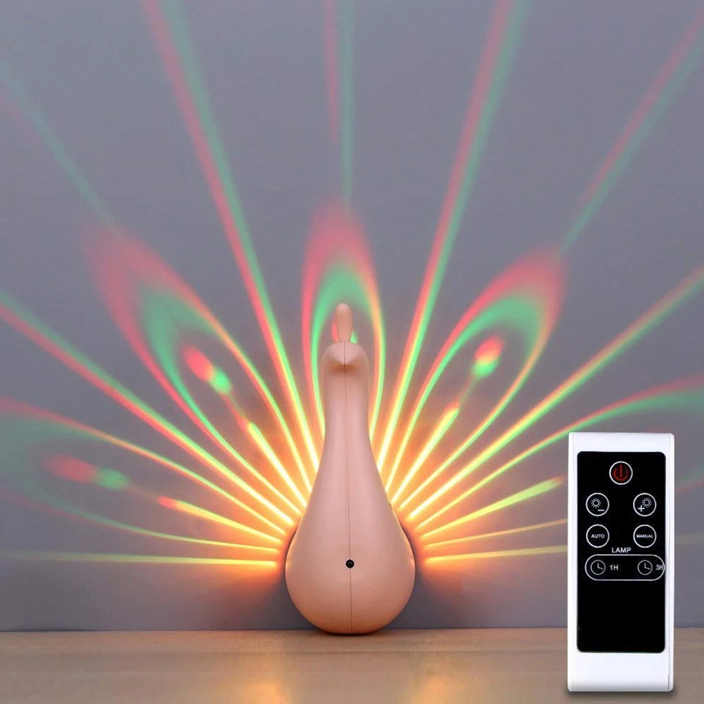 

Night Light Projector 7 Color Changing LED Peacock Wall Lamp With Smart Touch Remote Control Home Decorative 3D Wall Lamp
