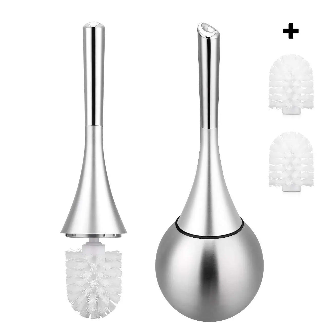

Toilet Brushes And Holders Stainless Steel + 2Pcs Replacement Toilet Brush Head