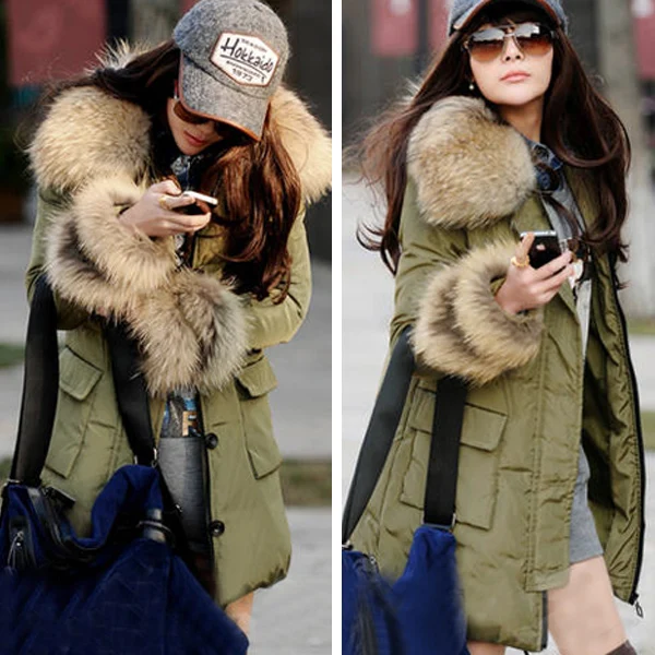 Winter Thicken Warm Parkas Women Casual Raccoon Fur Collar