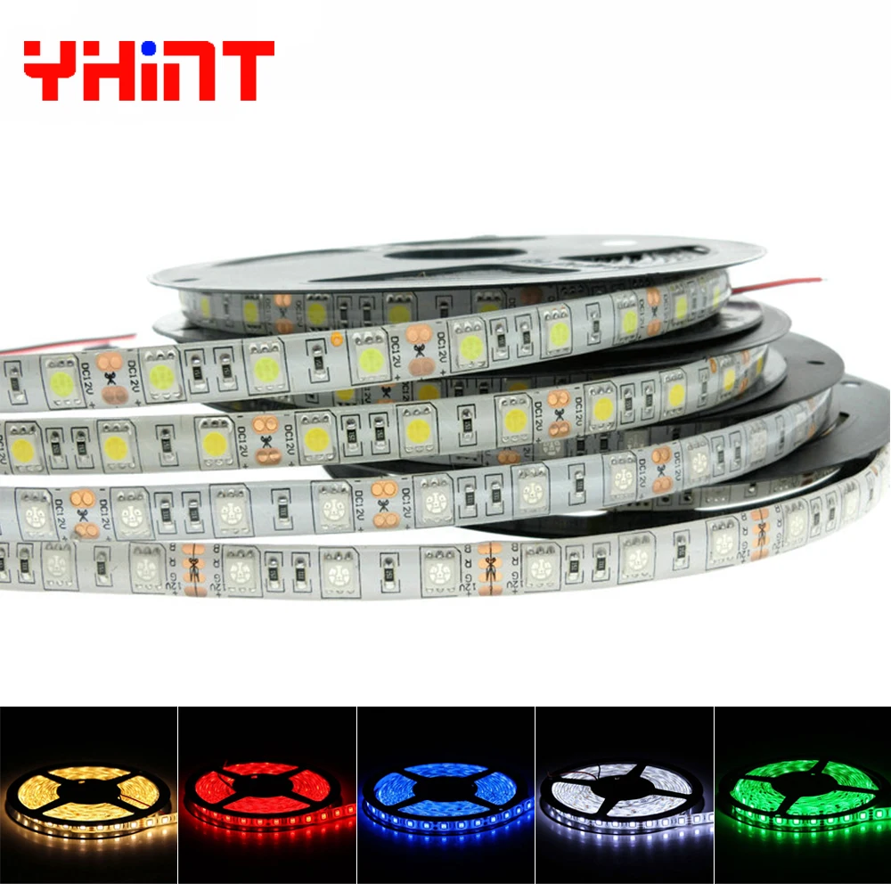 5 M IP65 Водонепроницаемый SMD 5050 светодиодный полосы света 60 Светодиодный/m DC12V