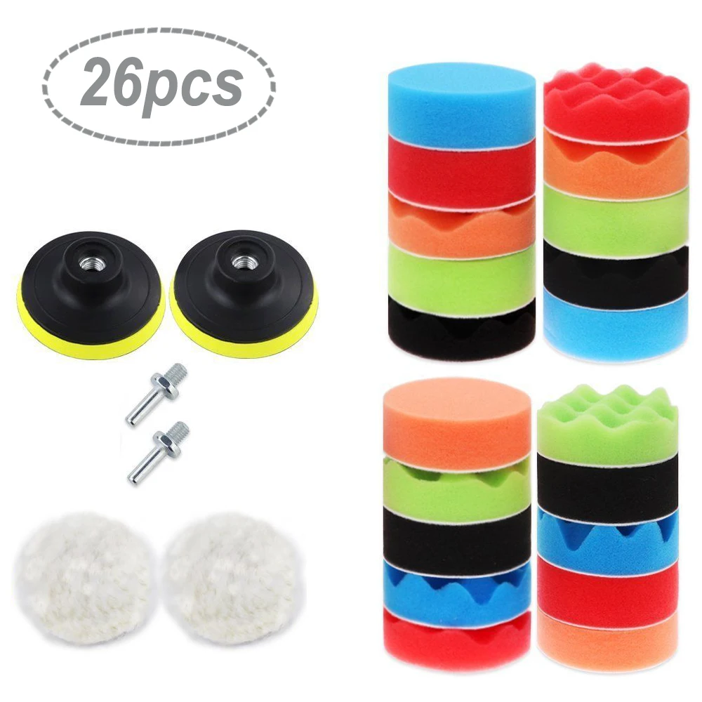 

26pcs 3 Car Foam Drill Polishing Buffing Sponge Pad Kit Sanding Waxing Washable