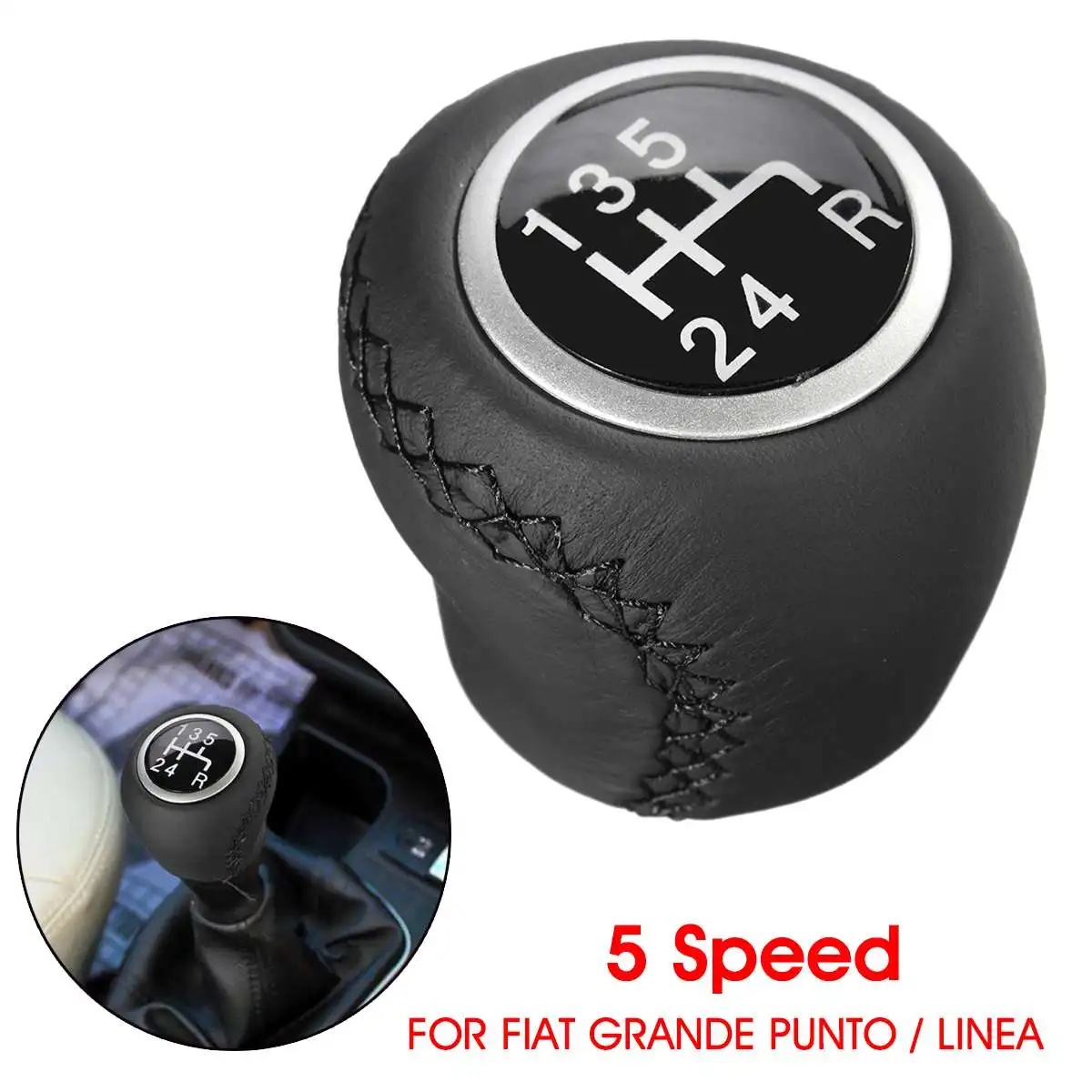 

Car 5 Speed Real Leather Gear Shift Knob For Fiat Grande Punto 2006-2012 Linea 2007-2015 55344881 55349796