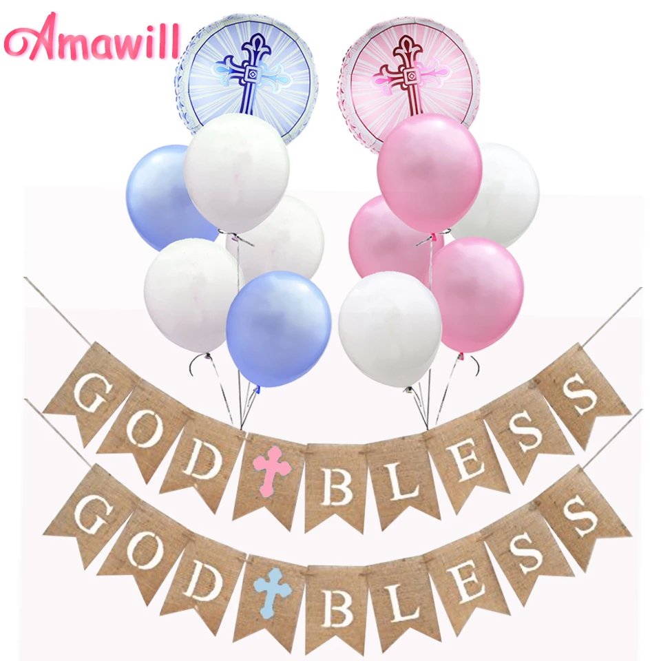 Amawill Happy Easter God Bless Cross латексные воздушные шары круглый алюминиевый шар крещение