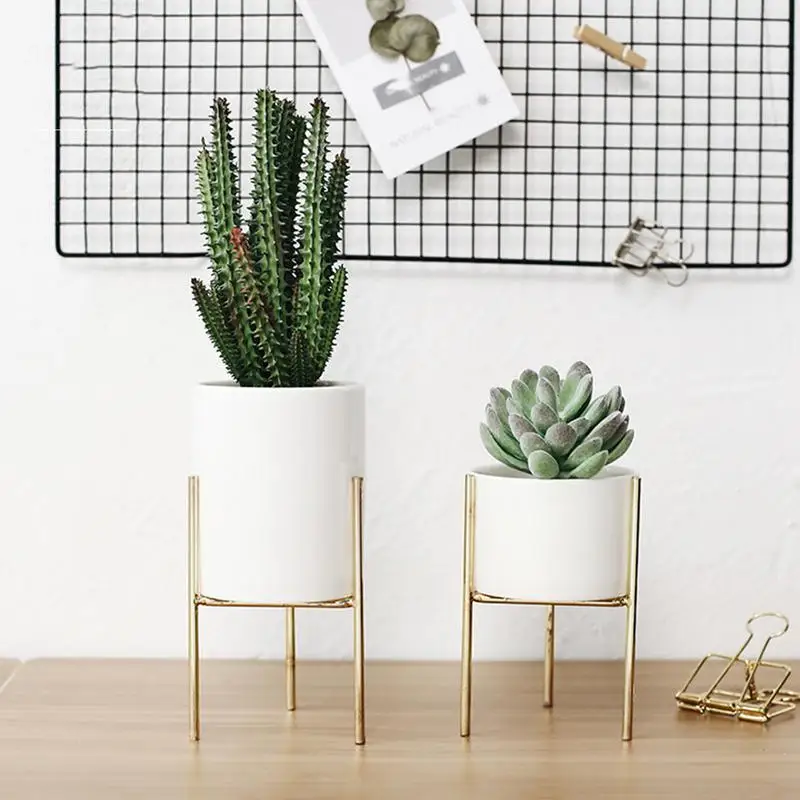 

Ceramic Flower Stand Kit Water Planting Vase Nordic Style Ceramics Succulent Flowerpot Iron Flower Stand Ceramic Flower Pot