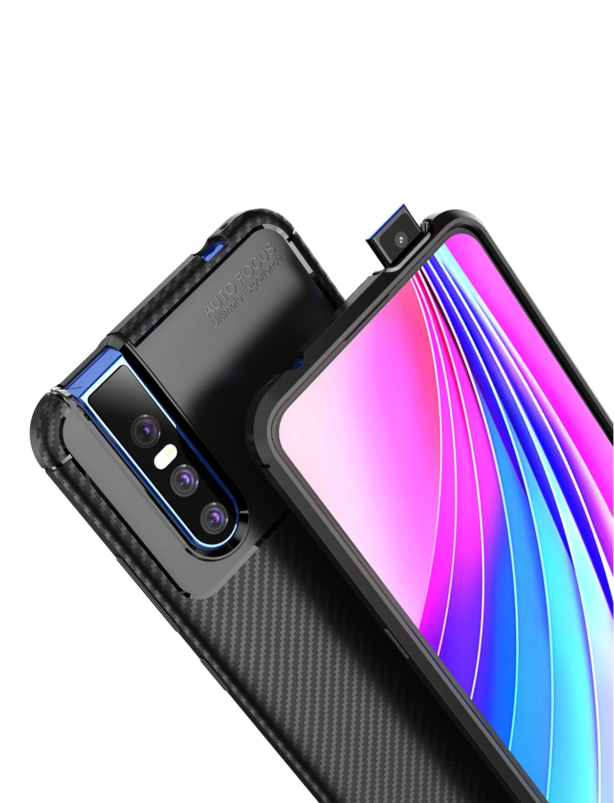 for Vivo V15 Pro Case Slim Fit Soft TPU Phone Case Shockproof Carbon Fiber Dual Layer Silicone Armor Cover Full Ptotection