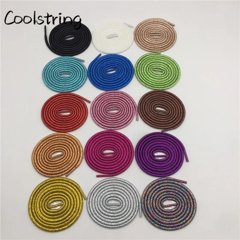Coolstring Pure Color Rounded Metallic Shoelaces Glitter Bootlaces Flashing Shiny Fashion Latchet Pearlized For Sports Canvas
