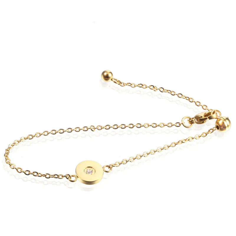 

Bracelet Fashion Simple Stainless Steel With A Small Crystal Round Shape Pendant Bracelets For Women Charm Jewelry Bileklik