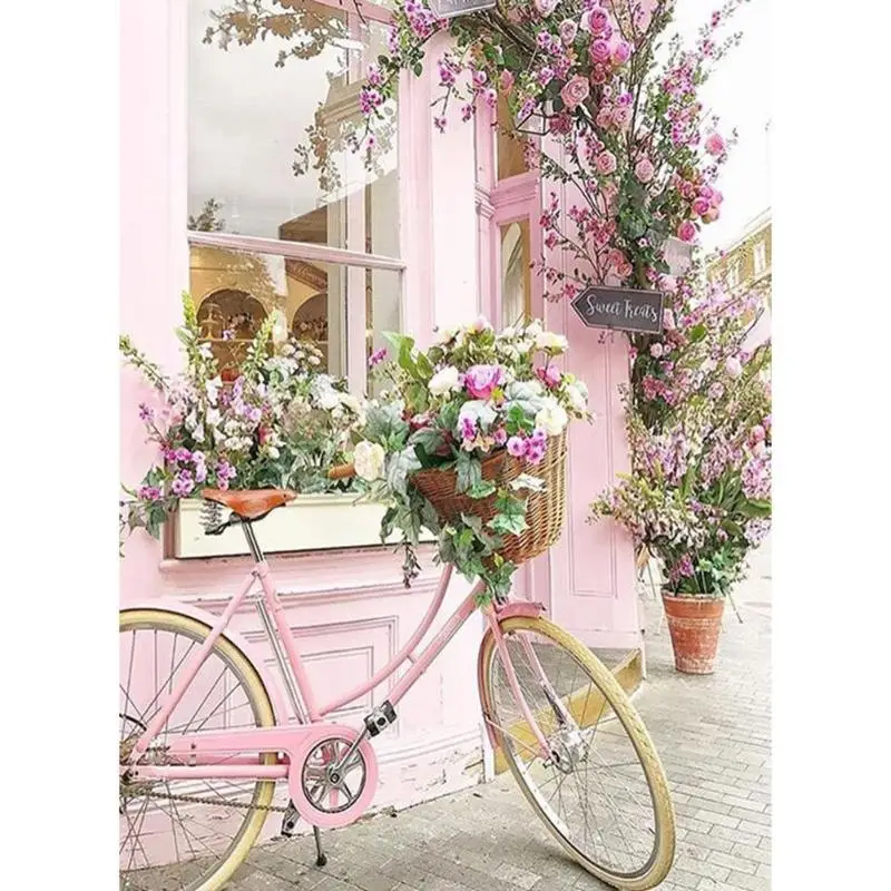 

5D DIY Full Drill Diamond Painting Pink Bicycle Vew Cross Stitch Embroidery Kit Round Rhinestone Diamond Mosaic Crafts