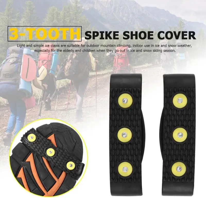 

1 Pair 3 Tooth Shoe Nail Snow Ice Climbing Anti Slip Spikes Grips Crampon Cleats Ice Gripper Stud Shoes Cover