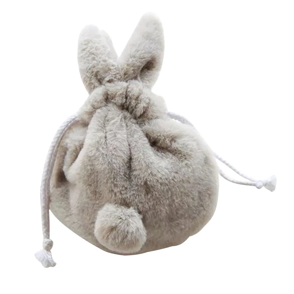 

Plush Drawstring Bag Lovely Rabbit Makeup Pouch Toiletry Storage Pocket(Grey)