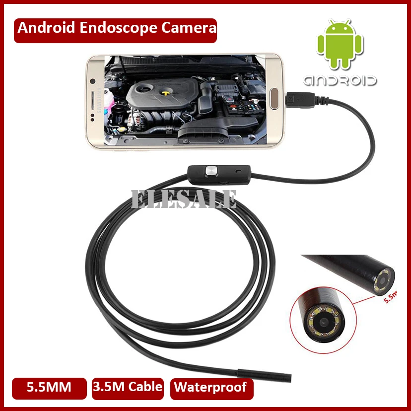 6 LED Waterproof 3.5M 5.5mm Lens Endoscope Inspection Camera for Android Phone 6 LED Waterproof 3.5M 5.5mm Lens Endoscope Inspection Camera for Android Phone