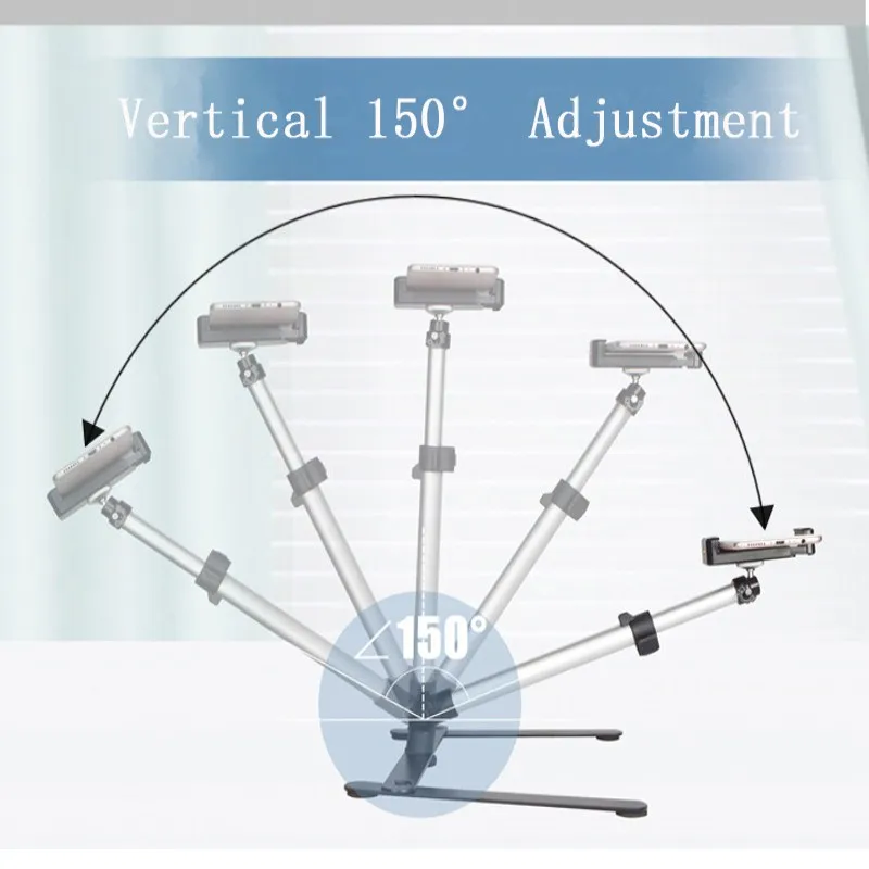  Photography Adjustable Table Top Mini Monopod Set Aluminum Alloy Stand+Phone Clip Fill-In Light Blu
