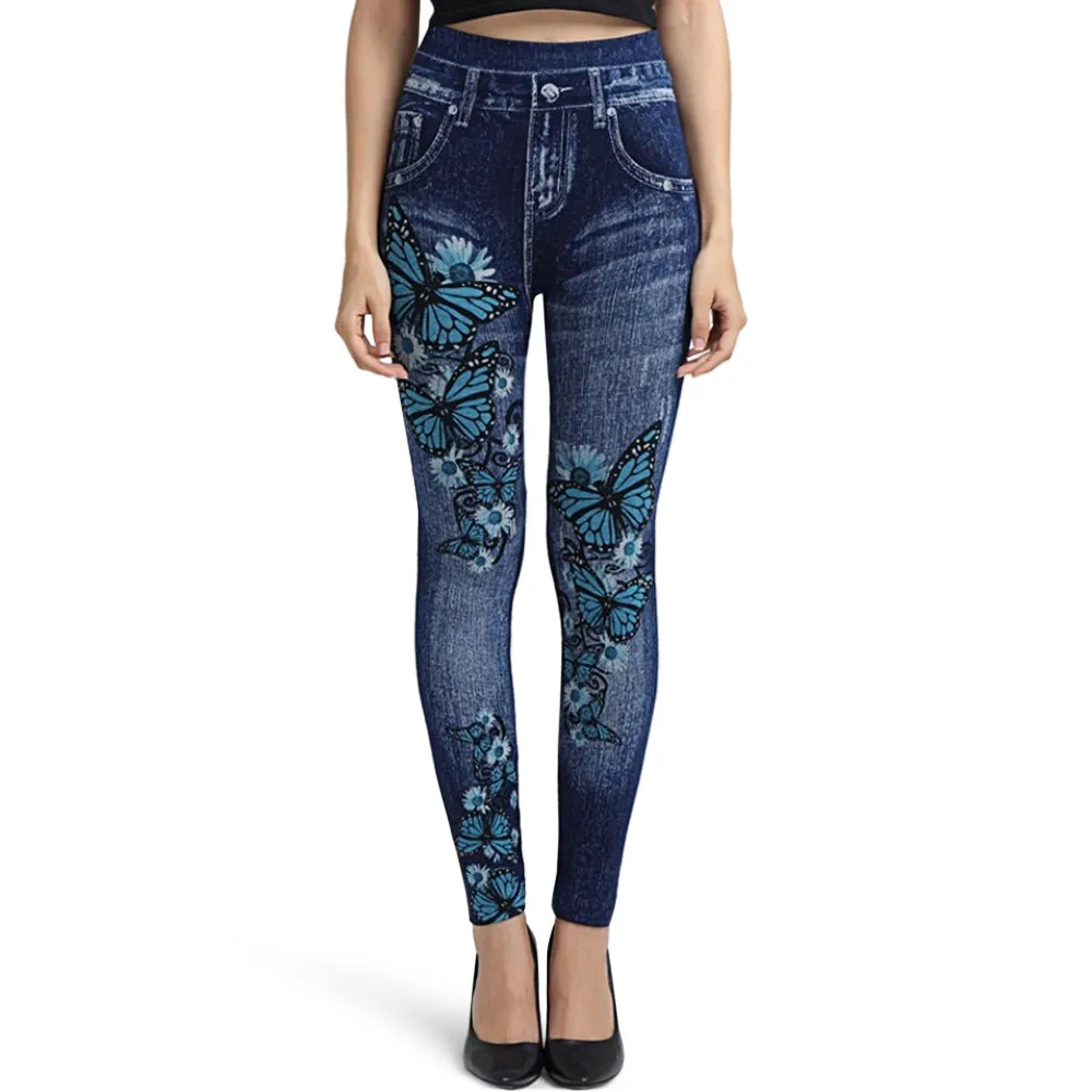 Fashion Slim Women Leggings Faux Denim Jeans Leggings