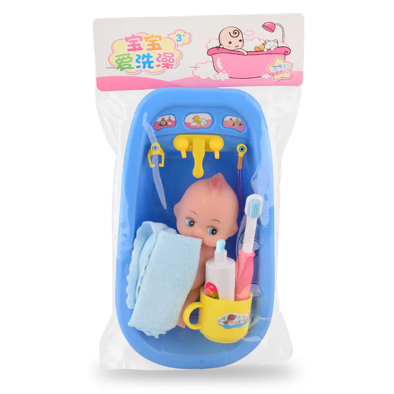 

17*36cm Eco Friendly Soft Rubber Baby Shower Bath Doll Toys Sets Plastic Blue Bathtub Pretend Play Kids Toy Early Education Toys