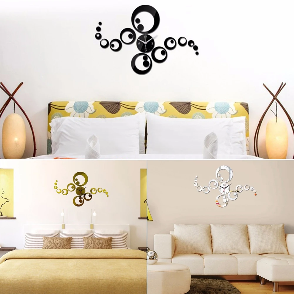 Espejo removible moderno acrílico pared reloj pegatina vinilo arte DIY 3D decoración del hogar espejo de pared