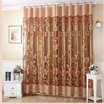

ANSELF 2Pcs 100*250cm Elegant Floral Window Curtains with Beads Door Voile Curtain Window Drape Divider Treatments Size 39"*98"