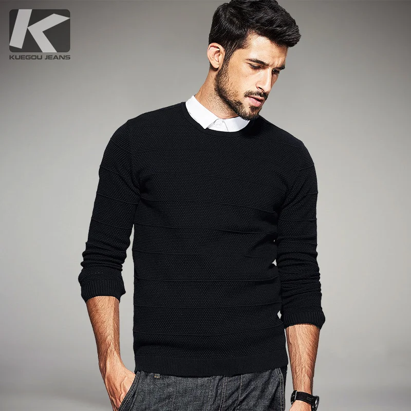 New Spring Mens Casual Sweaters Striped Black Knitted Brand Clothing ...