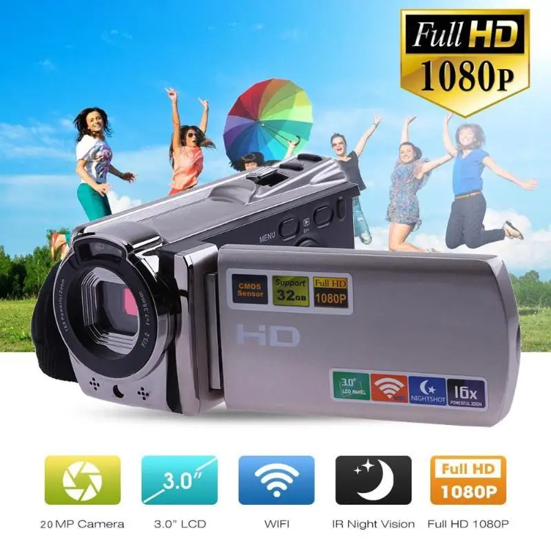 

3 inch TFT LCD Screen 1080P HD 16X Smart Wireless Wi-Fi Digital IR Night Vision Camera Video Recorder Camcorder
