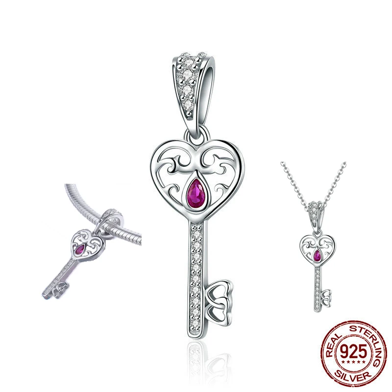 Модный 925 пробы серебряный ключ счастья Европейский бисер Подходит для браслетов и браслетов ожерелье для женщин DIY аксессуары