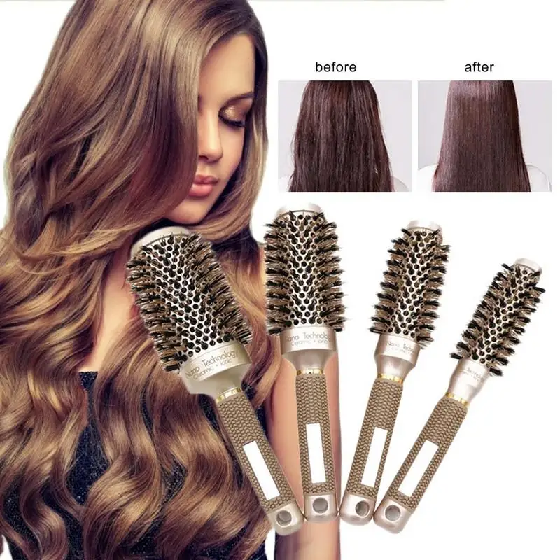 

Salon Professional Mane Comb Ceramic Ionic Round Barrel Hair Brush Styling Tools Appliances Curling Straightening Bristle Mane