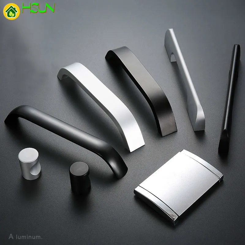 

2 pcs Aluminum white Cabinet Door Handle Kitchen Cabinet Handles Wardrobe Drawer Door Knobs 96mm-320mm Black
