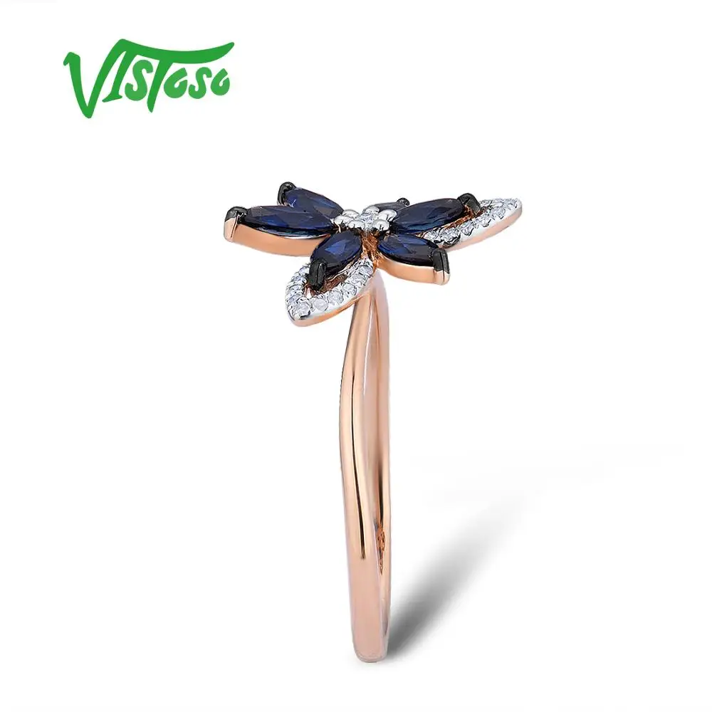 Кольцо VISTOSO Pure 14 K 585 розовое золото для женщин кольцо Сияющие алмазы, синий сапфир роскошное свадебное Помолвочное элегантные изысканные украшения