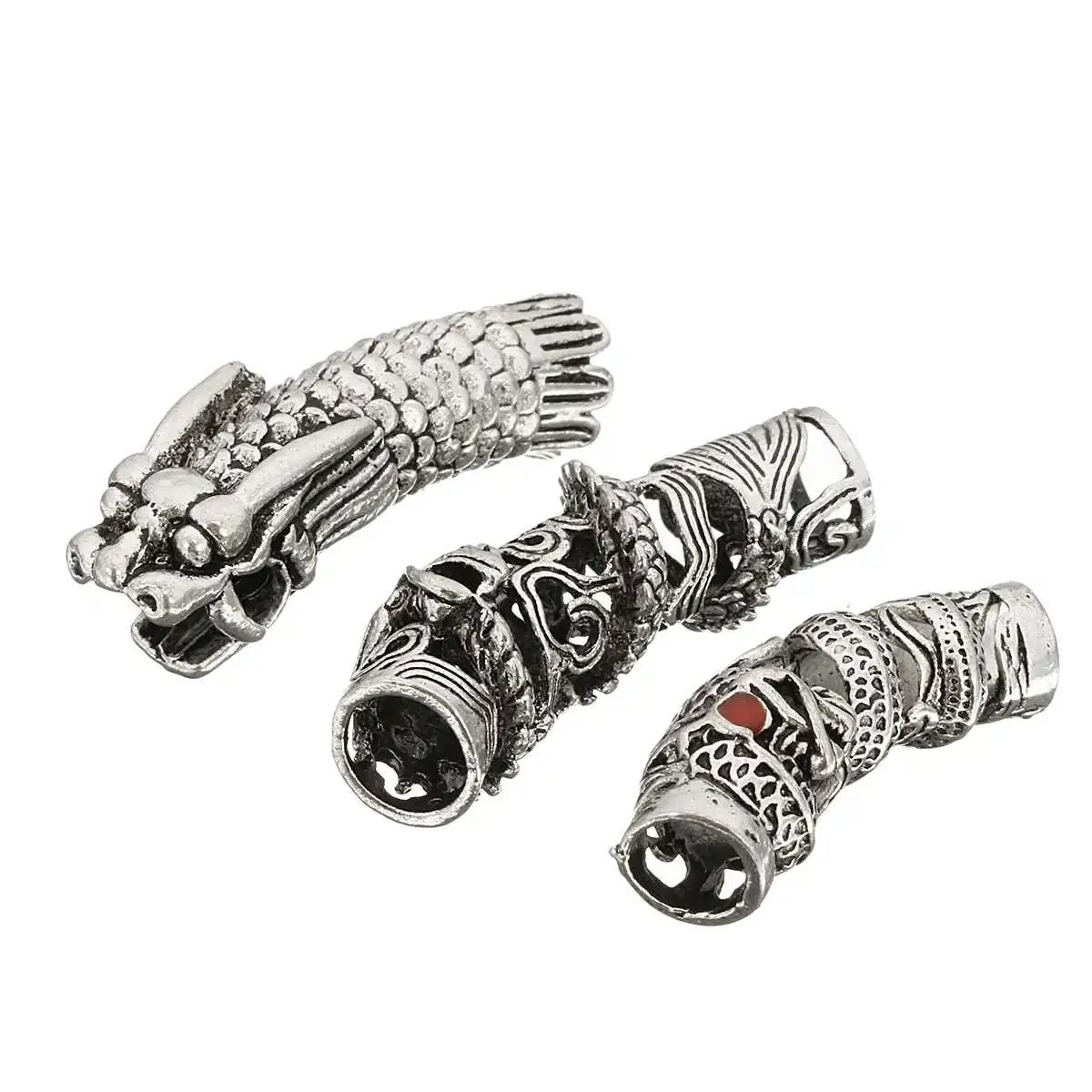 

3PCS Tibetan Silver Dragon Hair Beads Metal Hair Ring Tube Dreads Dreadlock Beads Braid Cuffs Clip Hair Extension Accessories