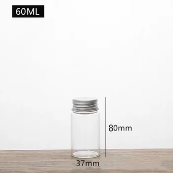 

50pcs/lot 37*80mm 60ml Glass Bottle with Screw Cap Empty Jars Vial Candy Vanill Pill Food Perfume Bottle Metal Cap Wedding Decor