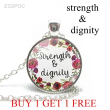 Strength & Dignity Bible Verse Quote Necklace Glass Cabochon Jewelry Christian Pendant Women Friend Gifts human dignity