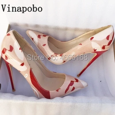 

2019 New fashion bridal wedding shoes flower Graffiti red print slip on pumps pointed toe Stiletto high heels party dress shoes