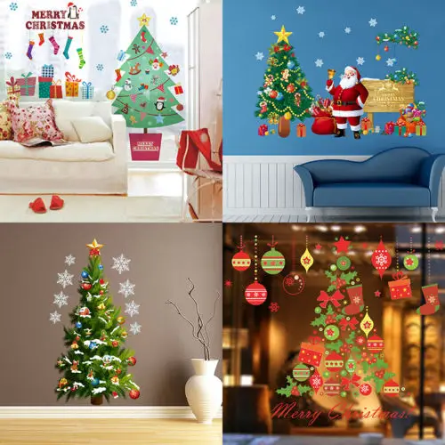 Веселые рождественские настенные украшения съемные наклейки на стену для домашнего окна вечерние наклейки