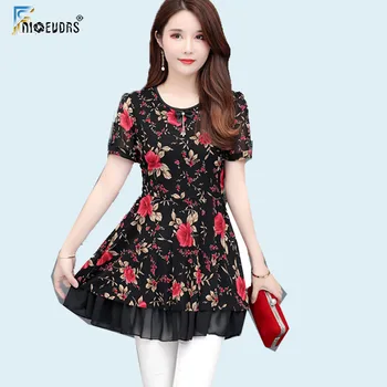 

2019 Blouses Shirts Women Short Sleeve Plus Size Clothes 5XL 4XL Floral Print Chiffon Blouse Belly Peplum Top vestidos de verano