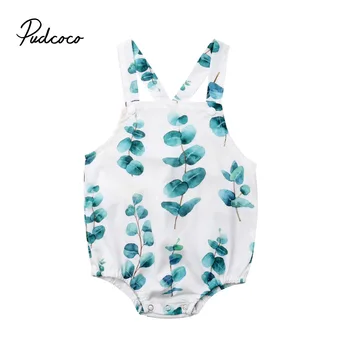

2019 Leaf Print Cute Baby Girl Boy Ruffle Sling Romper Jumpsuit Outfits Sunsuit for Newborn Infant Children Clothes Kid Clothing