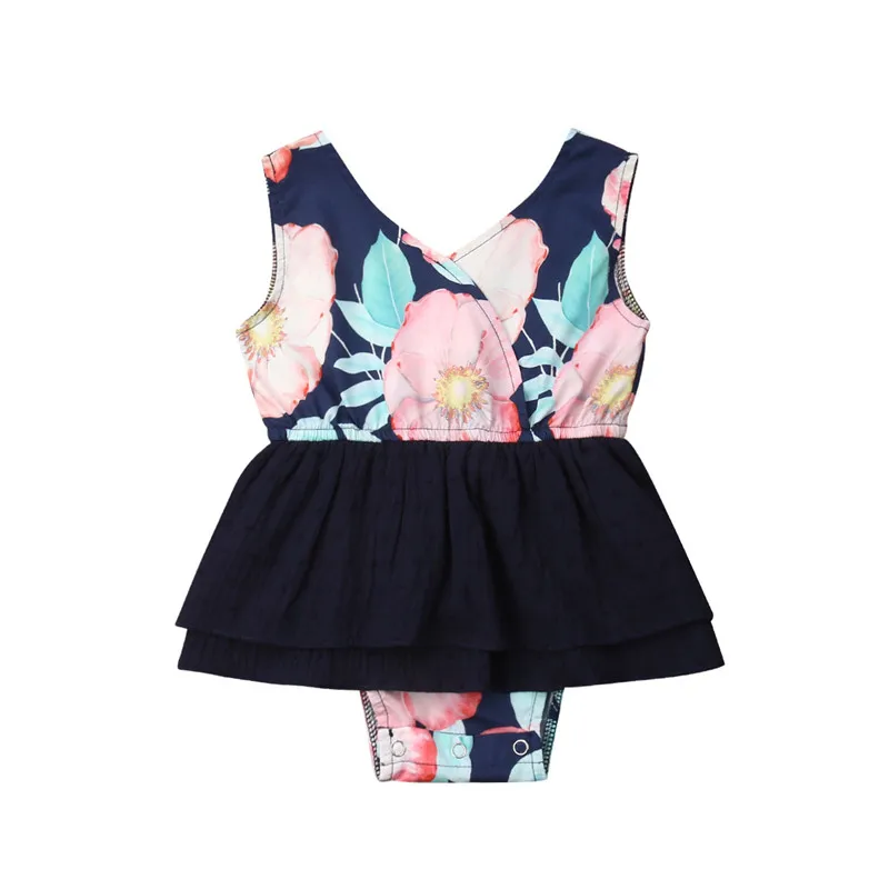 

FOCUSNORM V Neck Flower Bodysuit Floral Baby Girl Strap Jumpsuit Outfit Summer Sleeveless Newborn Casual Cotton Bodysuit Sunsuit