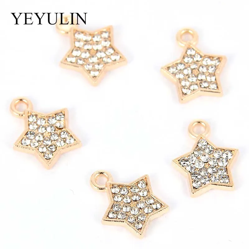 

10 Pcs DIY Jewelry Making Five-Pointed Pendant Golden Alloy Crystal Charms For Women Drop Necklace Bracelet