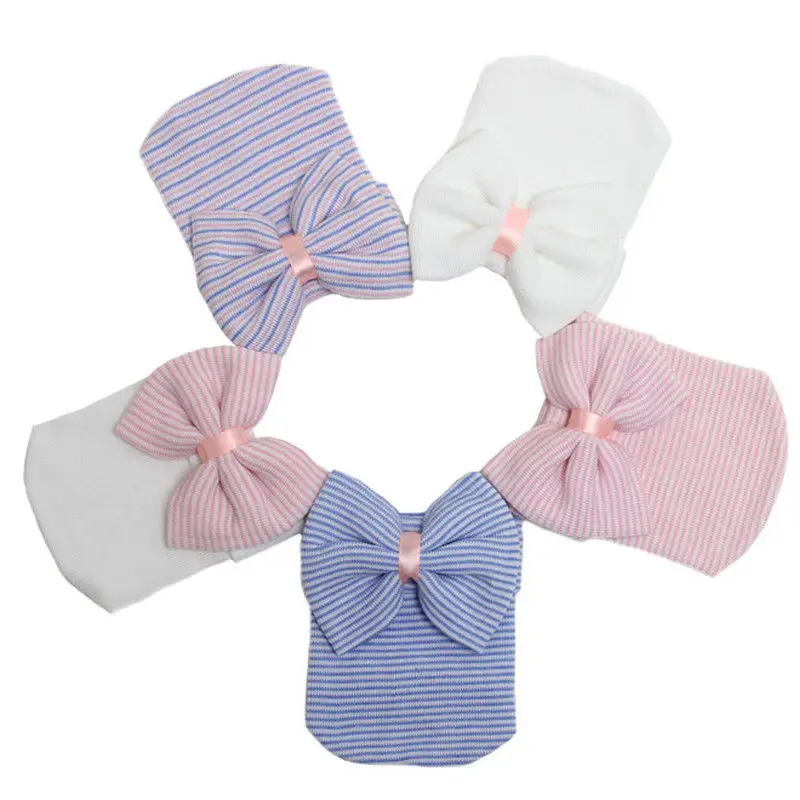 

Emmababy Newborn Baby Girls Striped Headband Headwear Toddler Soft Beanie Hat with Bow