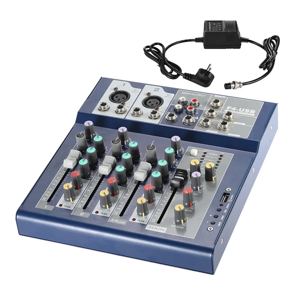 Professional 4 Channel Live Mixer Mixing Console 3-Band EQ USB Function 48V Phantom with Bulit-in Effect Processor Mic Input | Спорт и