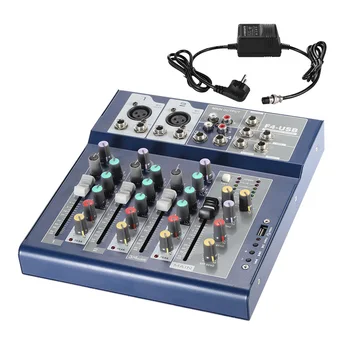 

Professional 4 Channel Live Mixer Mixing Console 3-Band EQ USB Function 48V Phantom with Bulit-in Effect Processor Mic Input