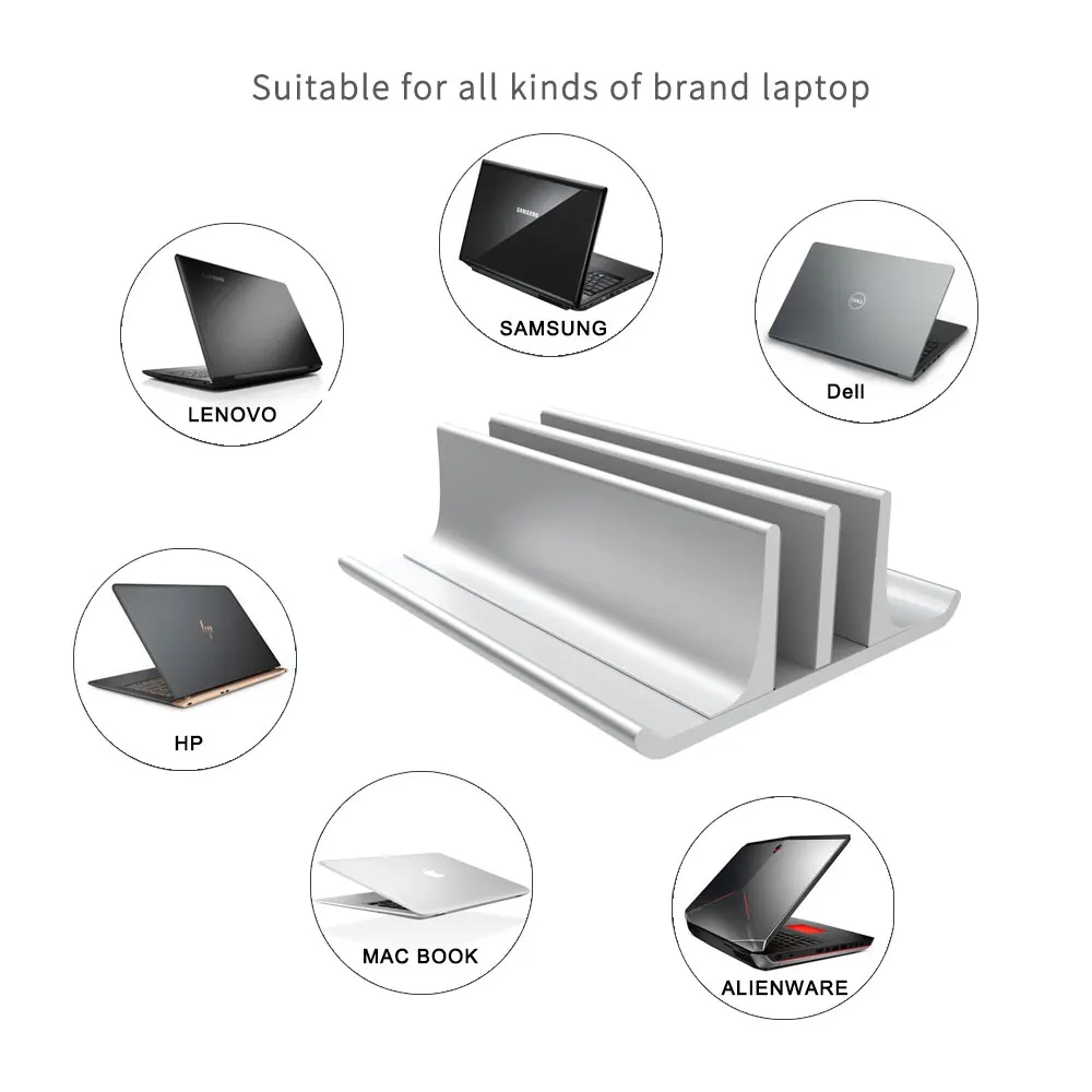  Adjustable Metal Vertical Laptop Stand Newly Designed 2 Slot Aluminum Desktop Dual Holder Up to 17.