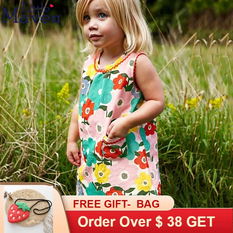 

2018 Summer little maven sleeveless dress with floral dressing for baby kids floral dress